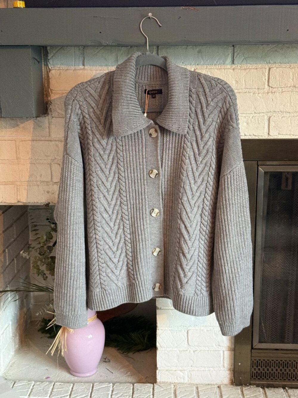 NWT Quince Australian Merino Wool Collared Cardigan Gray Medium